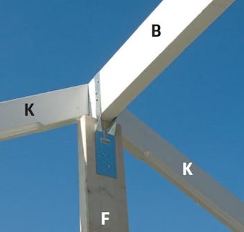 Ekstra greb i enderne på orangeri I enderne sikres ekstra greb på tagbjælken af orangeri